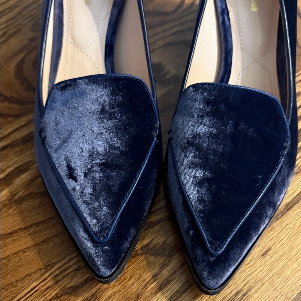 Nicholas Kirkwood Navy Velvet Pointed-Toe Flats - Picture 7 of 11